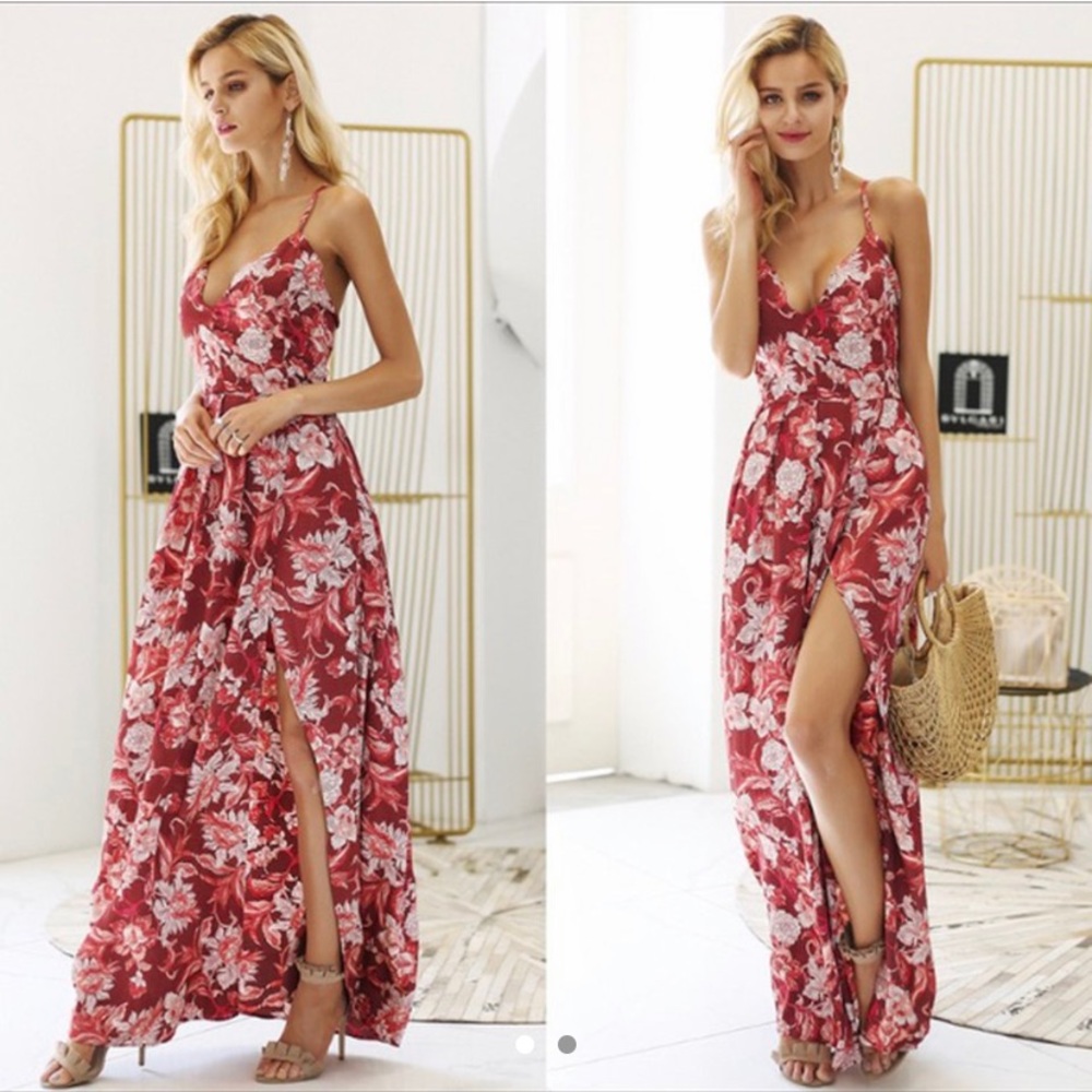Brand New Red & White Floral Maxi Dress